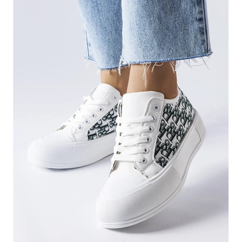 D/GMR Women's white laced sneakers with a fashionable Marquis pattern 2