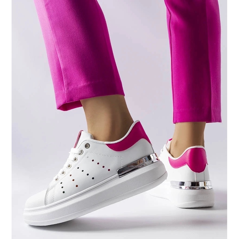D/GMR White sneakers with colored Chalut perforation pink 1