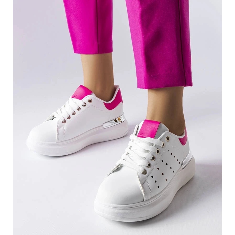 D/GMR White sneakers with colored Chalut perforation pink 2