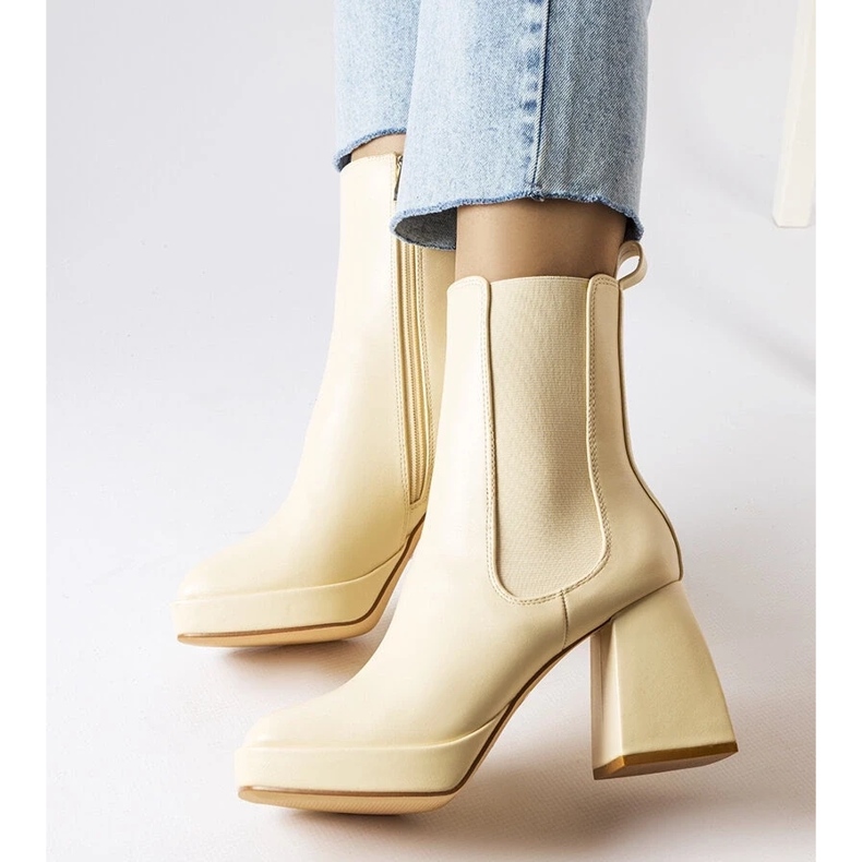 D/GMR Beige chunky heel boots from Watson 2