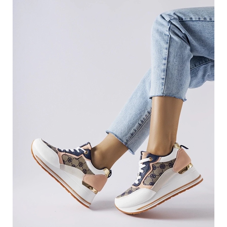 D/GMR White and pink Rouxi wedge sneakers 2