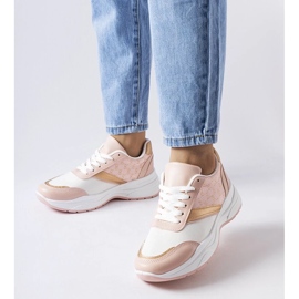 D/GMR Pink and white sneakers with a golden duffy accent 1