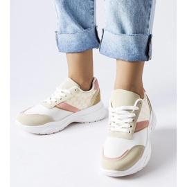 D/GMR Beige and white sneakers with a gold duffy accent 1