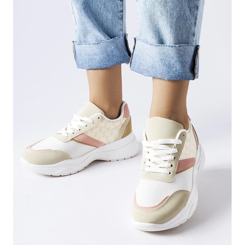 D/GMR Beige and white sneakers with a gold duffy accent 1