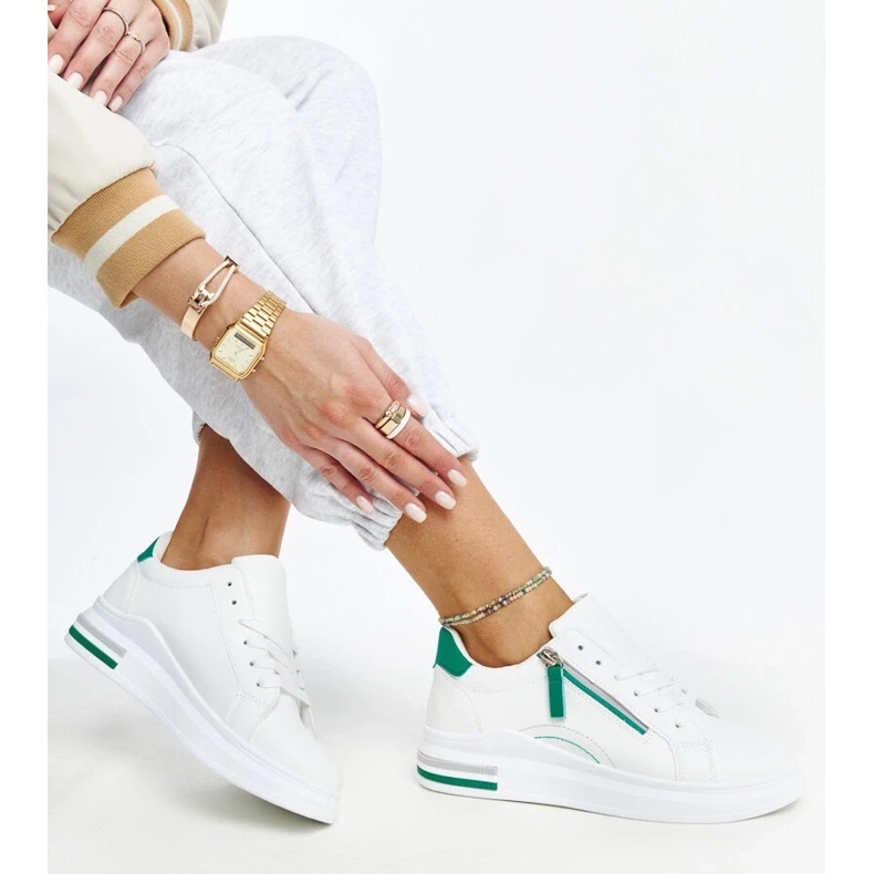 D/GMR White sneakers with green inserts Anaunia 2