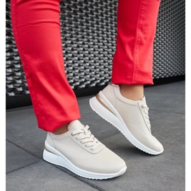 D/GMR Beige leather wedge sneakers by Federico 1