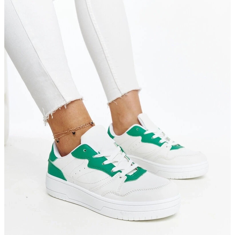 D/GMR White sneakers with a green Fournie accent 2
