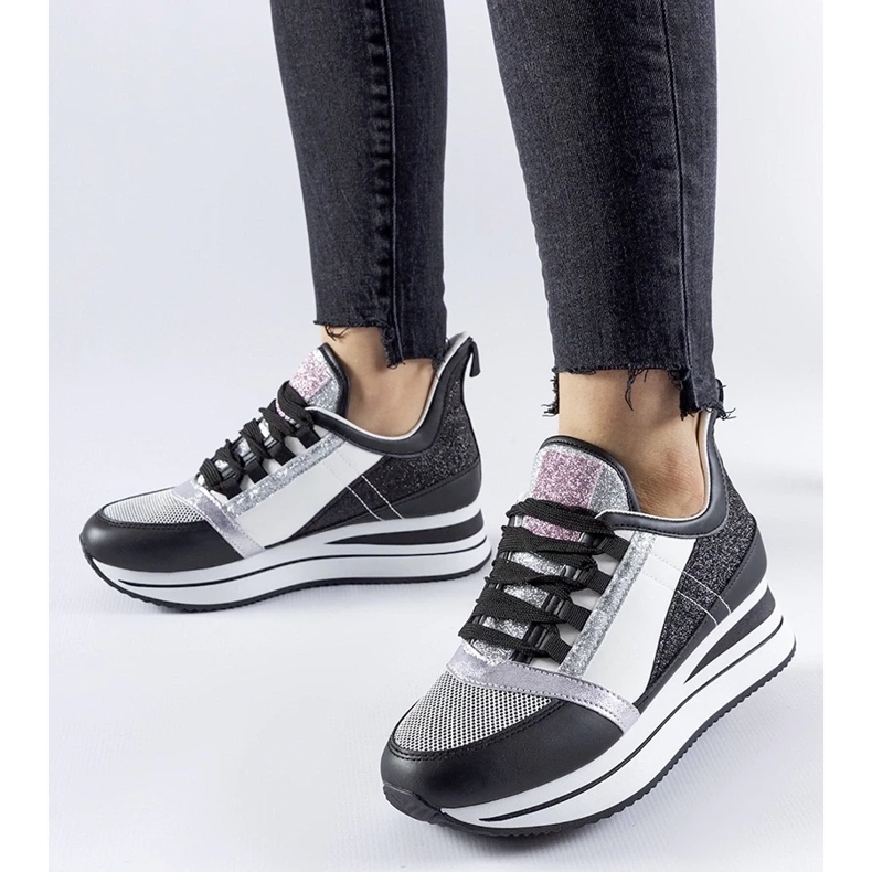 D/GMR Black glitter sneakers on the Marce platform 1