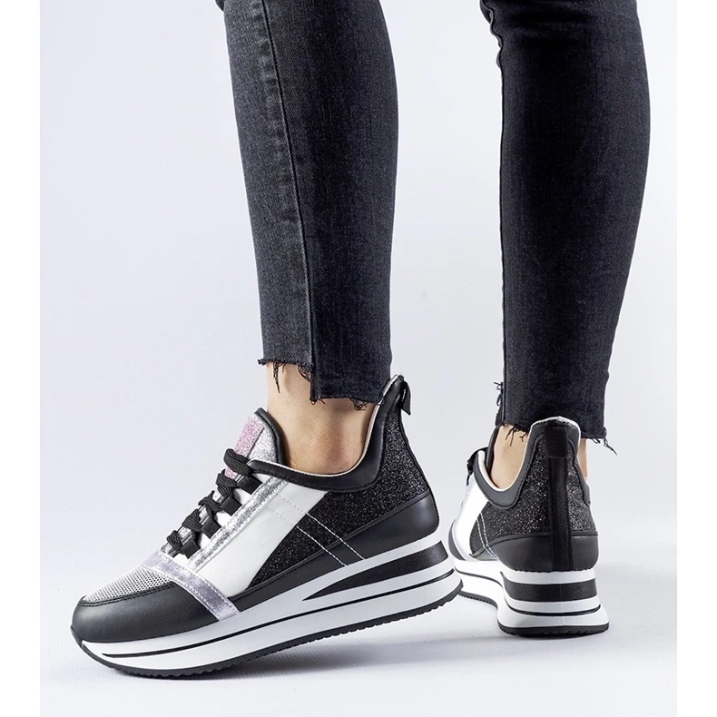 D/GMR Black glitter sneakers on the Marce platform 2