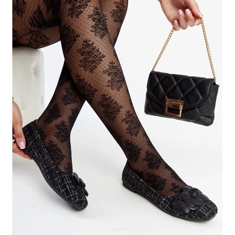 D/GMR Black ballet flats with a decorative Mateja flower 1