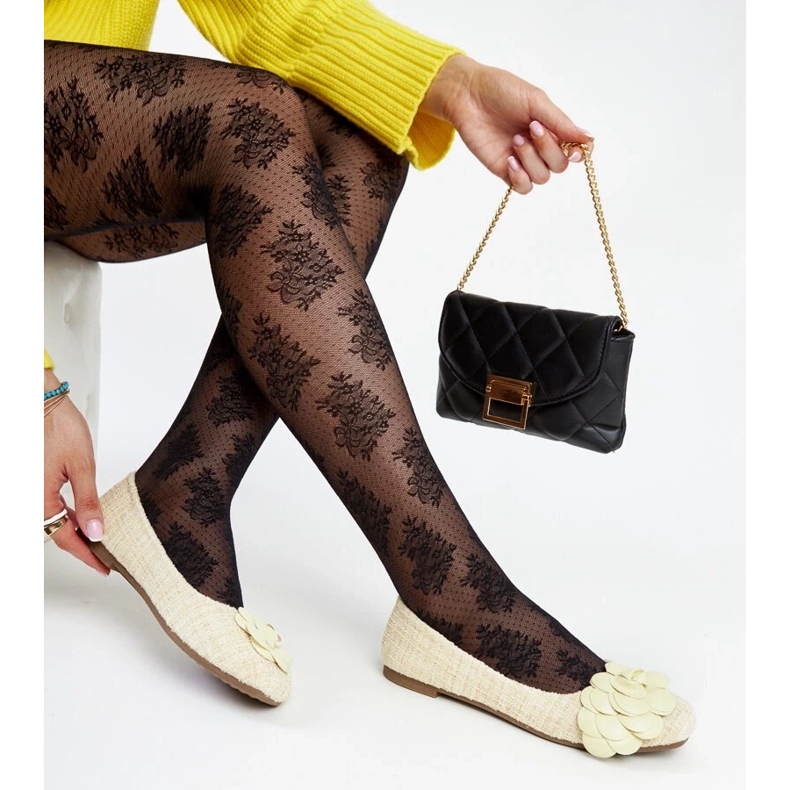 D/GMR Yellow ballet flats with a decorative Mateja flower 2