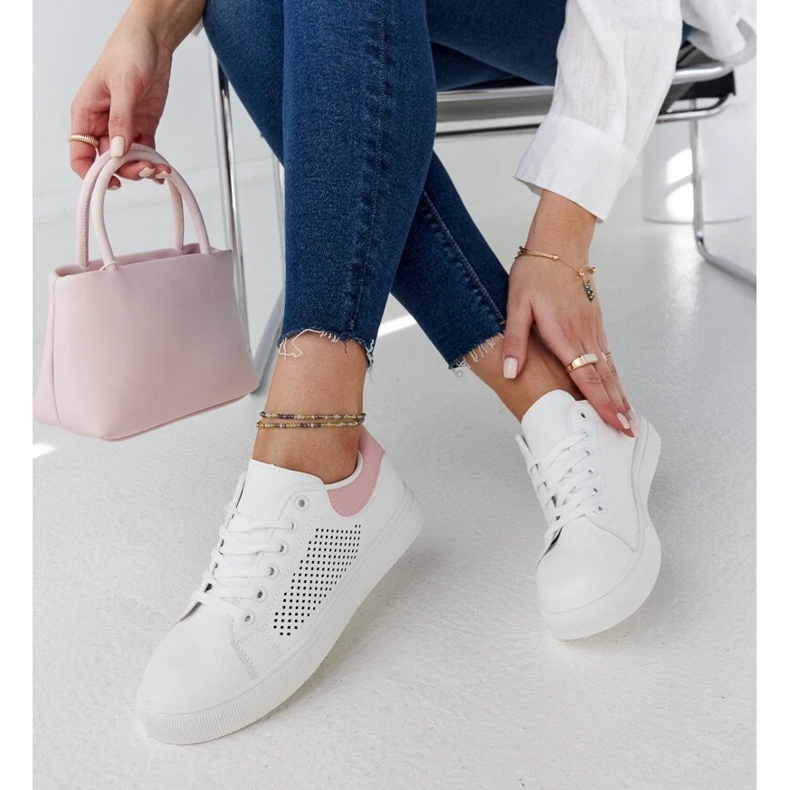 D/GMR White and pink openwork semhar sneakers 1