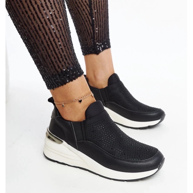 D/GMR Black wedge sneakers with zircons and golden elements Ashleey 2