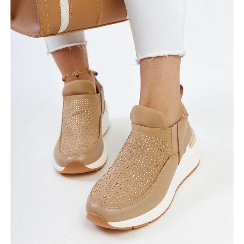 D/GMR Ashleey brown wedge sneakers with rhinestones 1