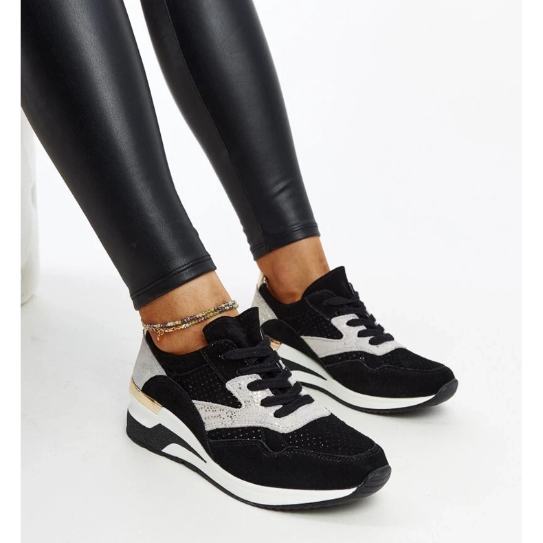 Black leather sneakers on the Manfrin wedge 1
