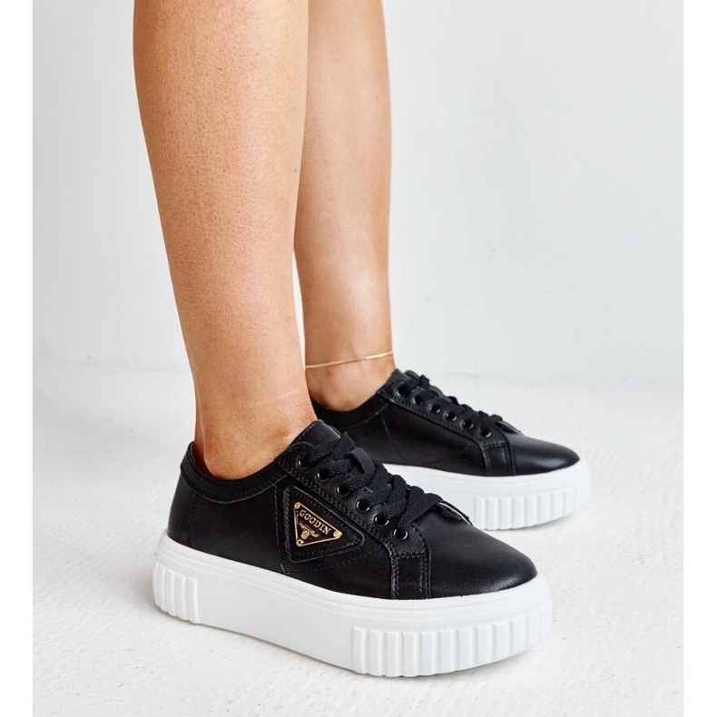 Black leather sneakers on the thick sole Attia 1