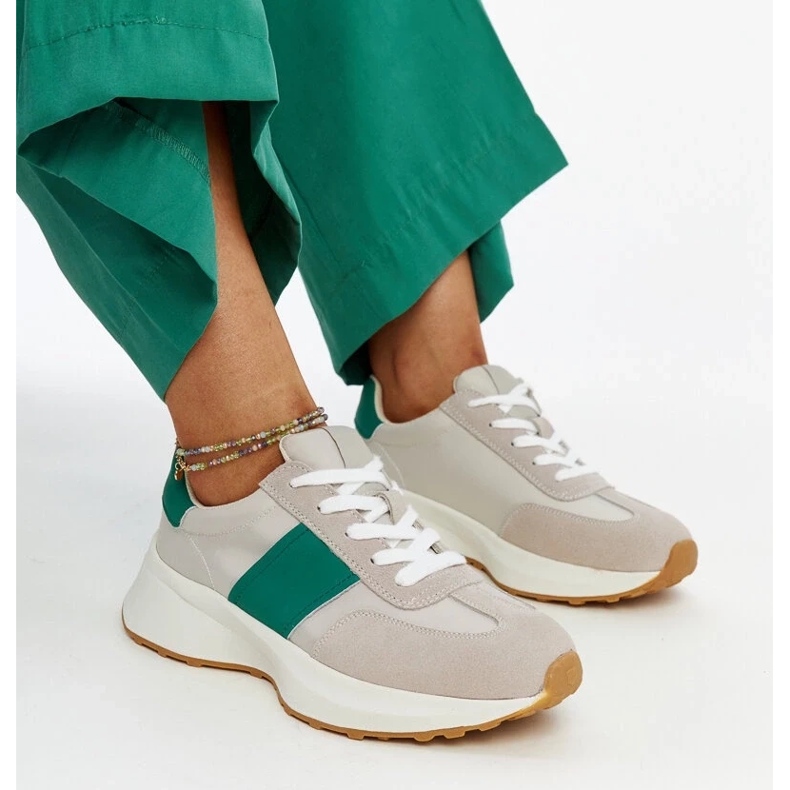 Gray and green leather sneakers by Ganim grey 1