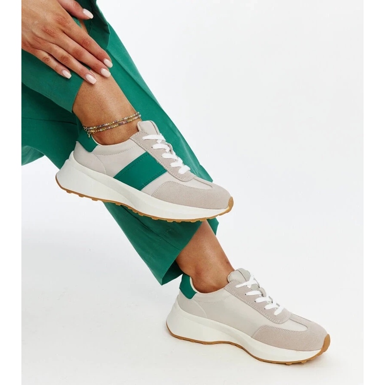 Gray and green leather sneakers by Ganim grey 2