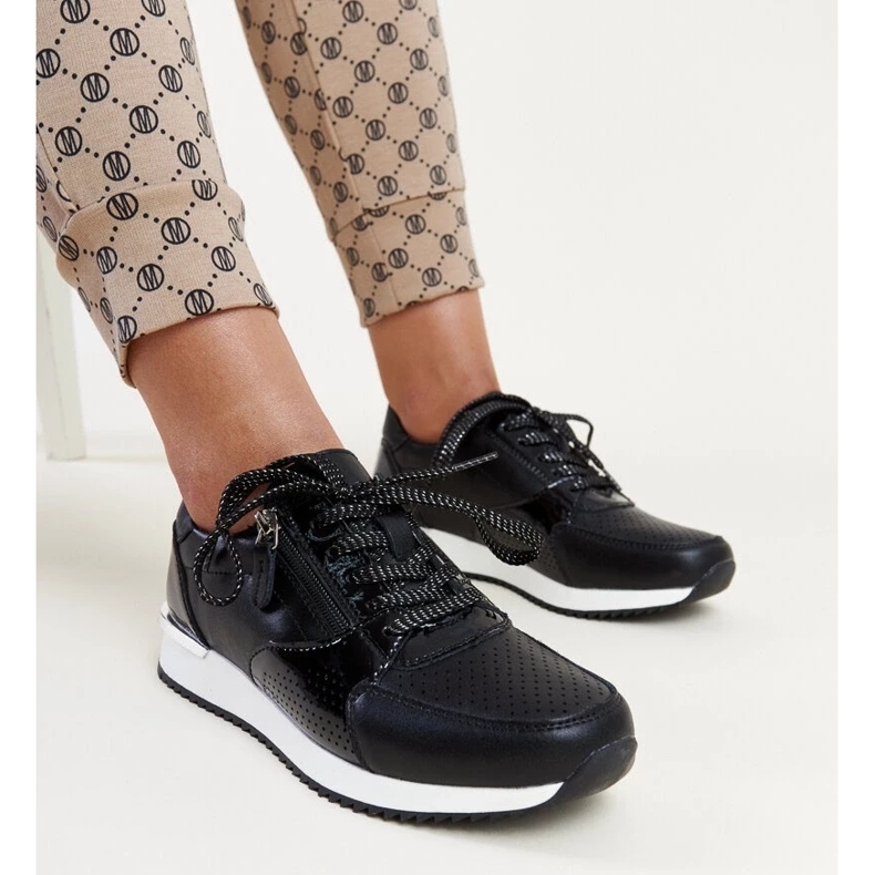 Black leather sneakers with metal insert Rida 2