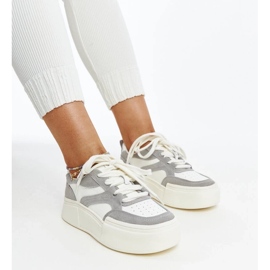 Gray-white leather sneakers on a thick KAWTHAR sole 2