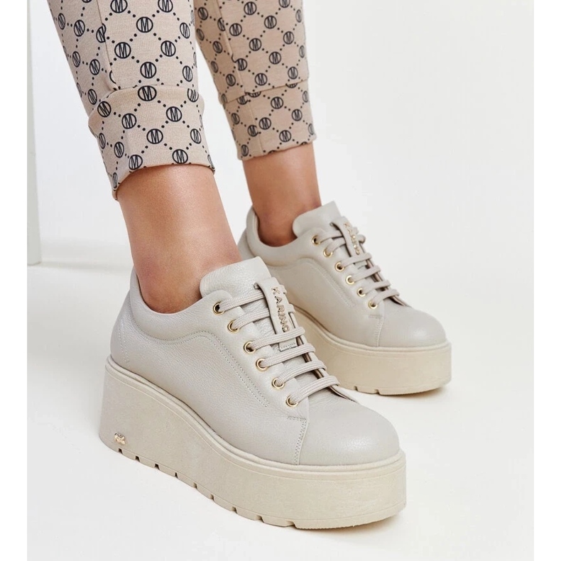 Karino beige leather wedge sneakers 2