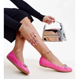 Pink patent ballet flats with a decorative bow from Totani 2