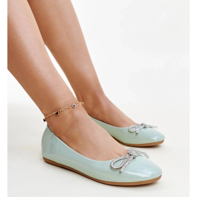 Green patent ballet flats with a decorative bow from Totani 1