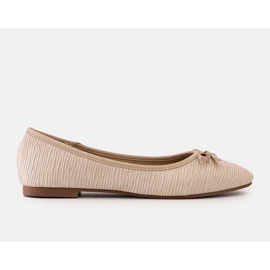 Beige ballet flats with a bow and a leather insert by Rosaly 2