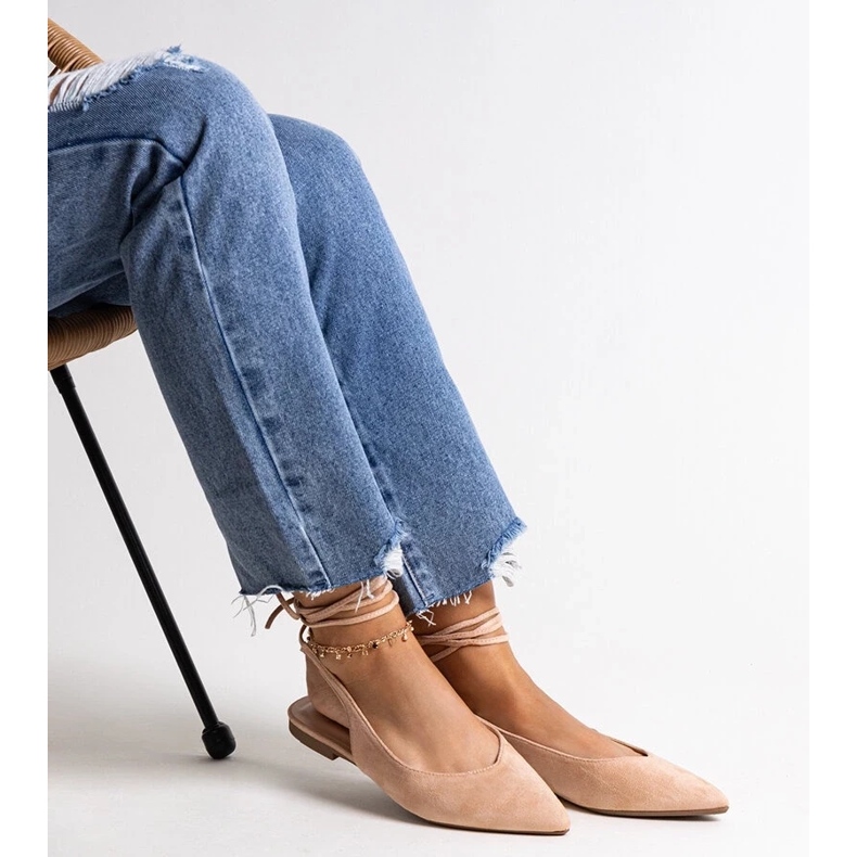 D/CEO Leaia lace-up beige ballet flats with open heel 2