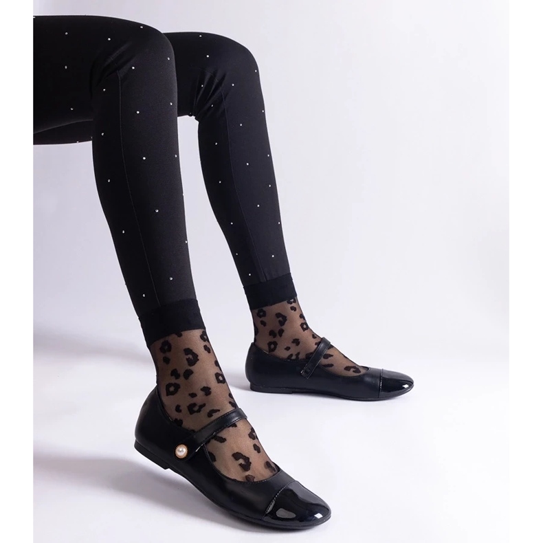 D/CEO Black ballet flats with a patent toe, fastened with Jaures Velcro 2