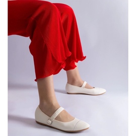 D/CEO White ballet flats with a matte finish, fastened with a Longhola buckle 2
