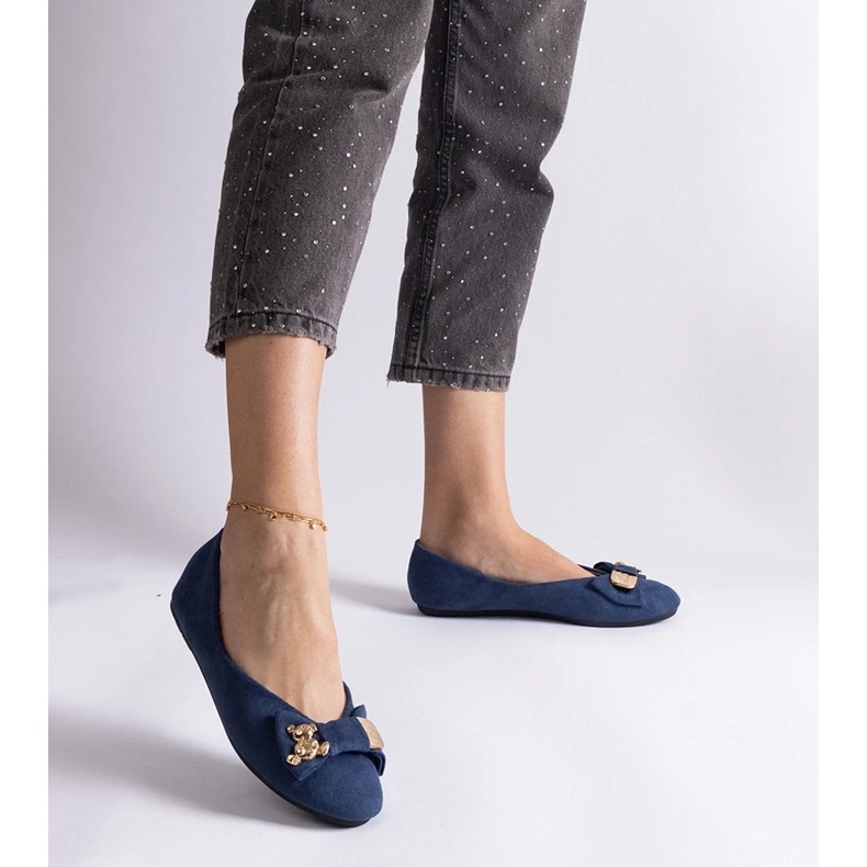D/CEO Navy blue ballet flats decorated with an Esdras bow and brooch 2