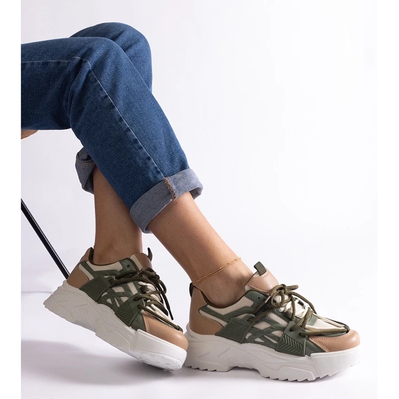 D/CEO Green and beige women's sneakers Alva 1