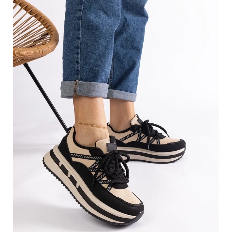 D/CEO Black and beige women's sneakers Renetta 1