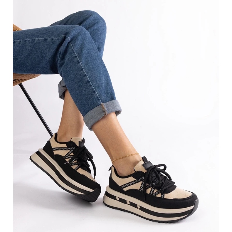 D/CEO Black and beige women's sneakers Renetta 2