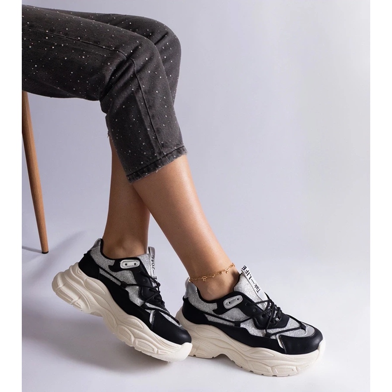 D/CEO Black sneakers with Rigel glitter inserts 1