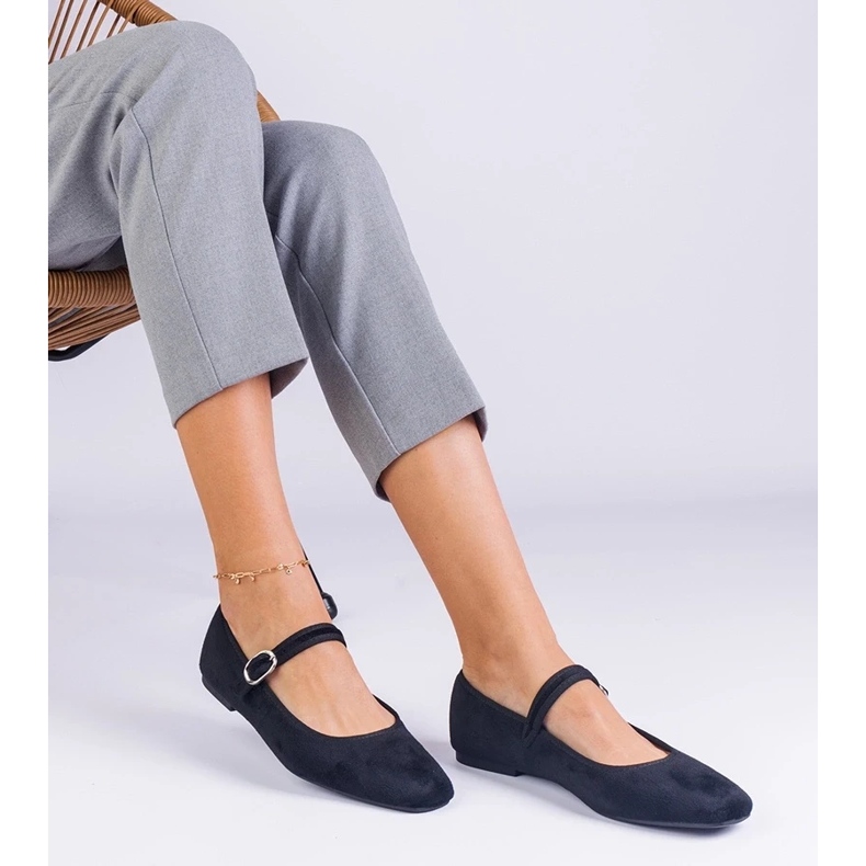 D/CEO Black ballerinas with an elastic band and a square nose of Averina 2