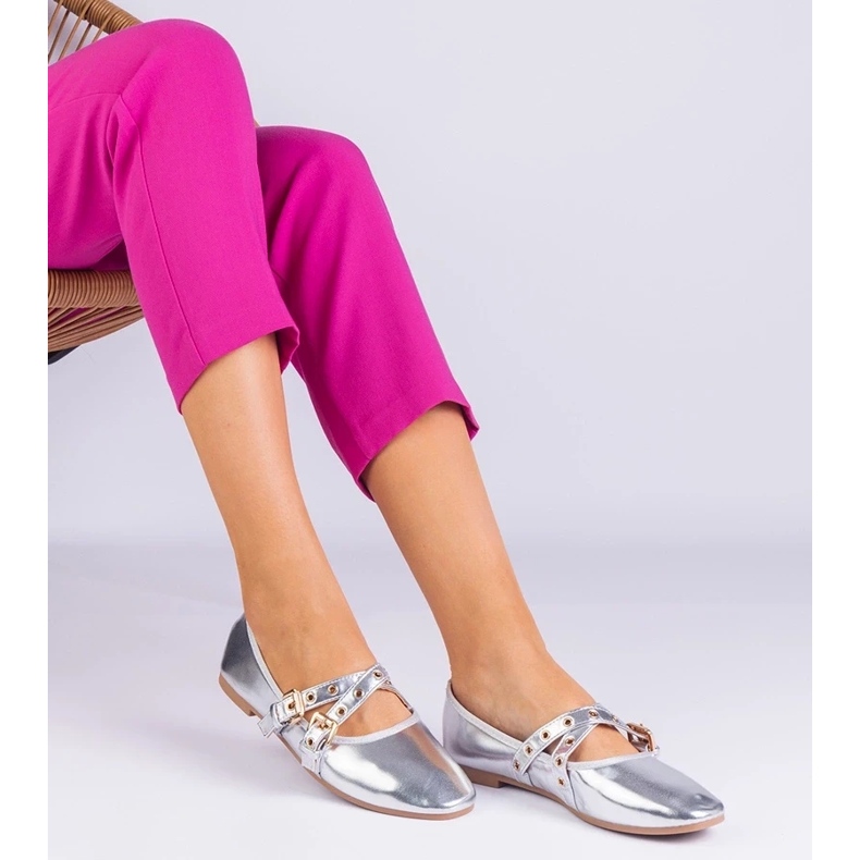 D/CEO Silver Eco -leather ballerinas decorated with Emmarino buckles 1 D/CEO Silver Eco -leather ballerinas decorated with Emmarino buckles 1