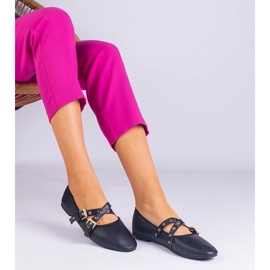 D/CEO Black ballerinas made of eco -leather decorated with Emmarino buckles 1