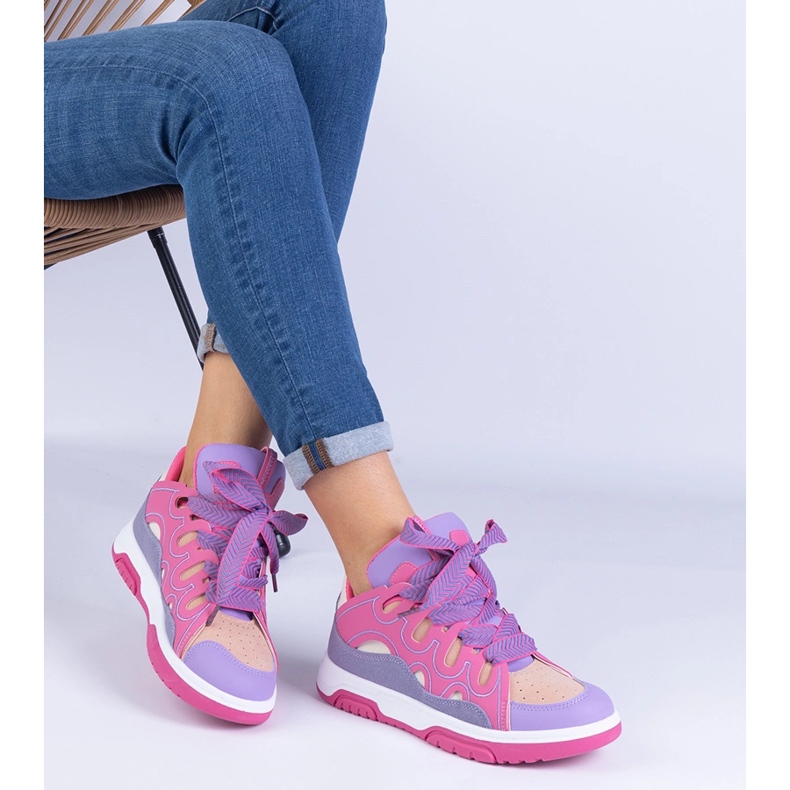 Pink women's sneakers with decorative lacing 1
