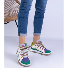 Green women's sneakers with decorative lacing 1