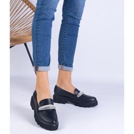 Black women's loafers decorated with zircons 1