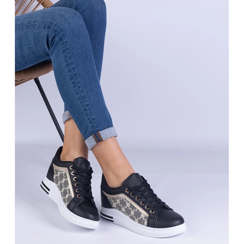 Black women's sneakers on a hidden wedge 2 Black women's sneakers on a hidden wedge 2