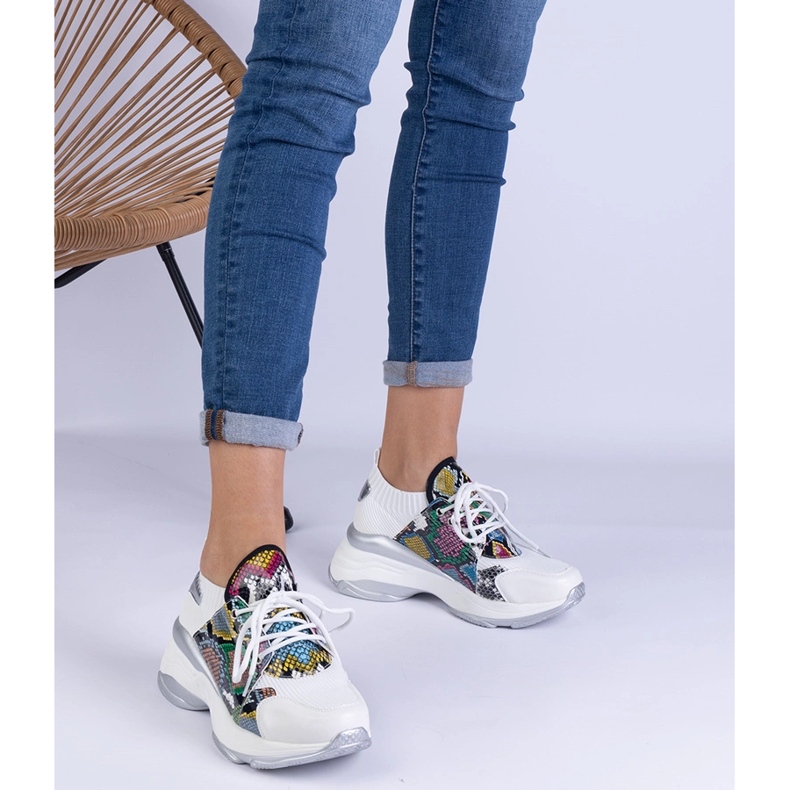Women's white sneakers with colorful pressing 1