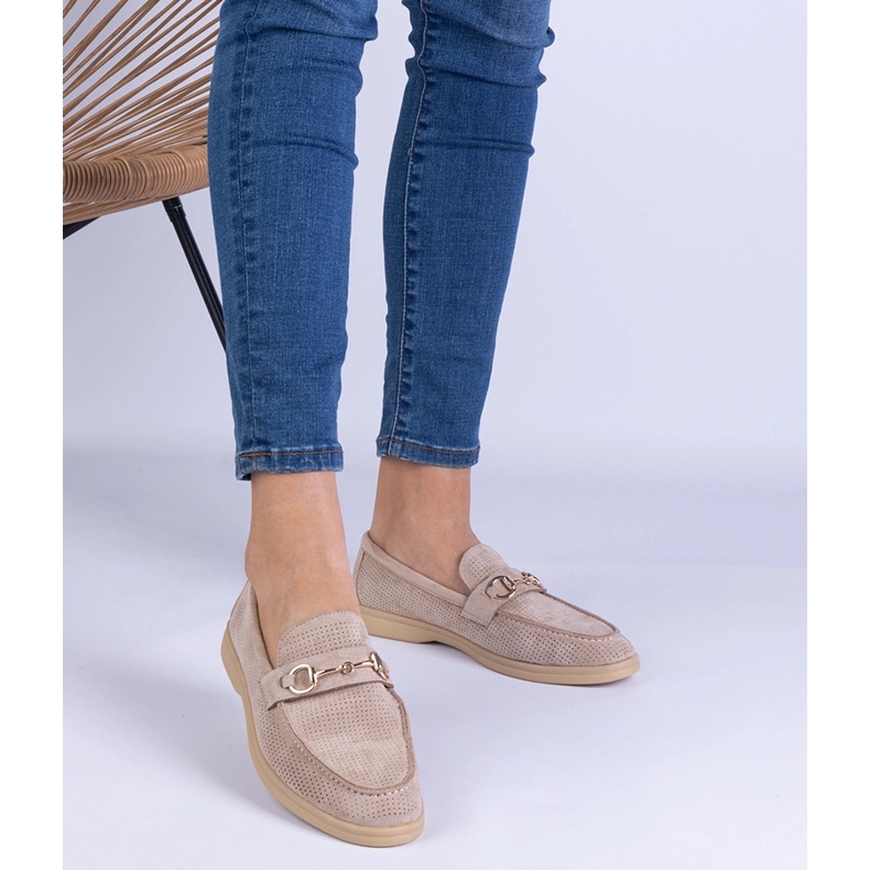 Brown Openwork Ekozamszamowe loafers with a golden decoration 1