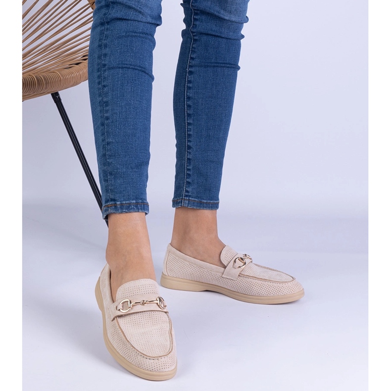 Beige Openwork Ekozamzamowe loafers with a golden decoration 1