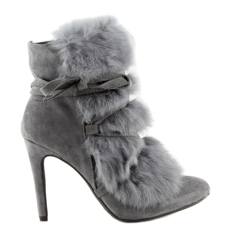 Boots on a high heel with fur gray 1319 D.GRAY grey 2