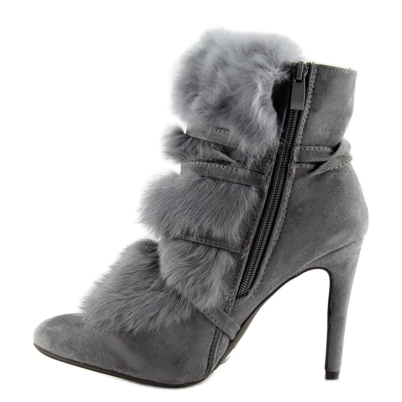 Boots on a high heel with fur gray 1319 D.GRAY grey 1