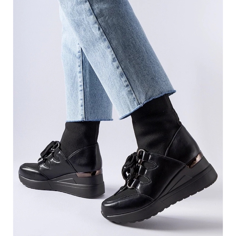 D/CEO Rochon black wedge sock boots 2