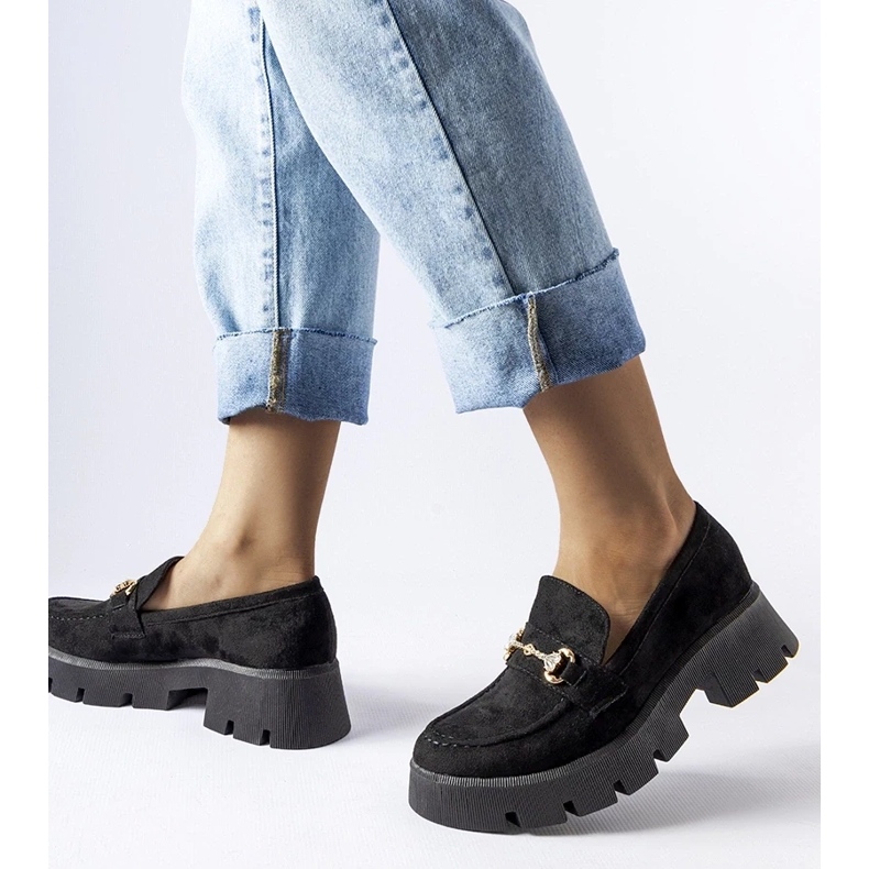 D/CEO Black moccasins with a buckle and rhinestones by Gaiola 2